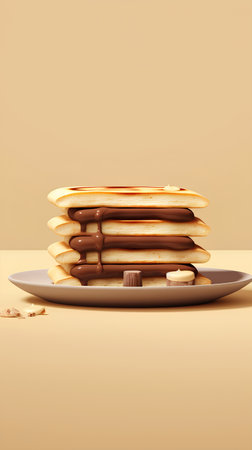 Stack of pancakes with chocolate on a plate. 3d rendering.の素材