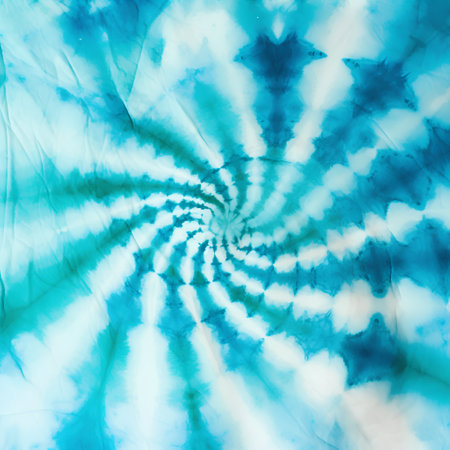 Abstract tie-dye pattern of turquoise color on white silk. Hand-drawn illustration.の素材