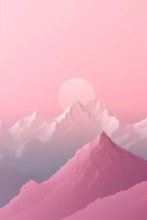 beautiful mountain landscape with sun in pink and violet colors vector illustrationの素材
