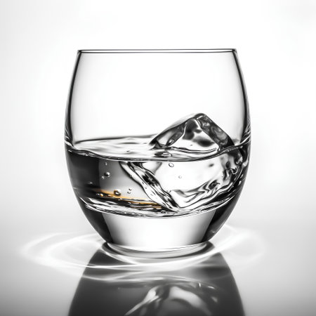 Glass of water with ice cubes on white background. 3d illustrationの素材
