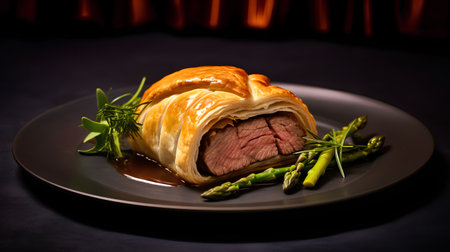 Baked beef tenderloin in puff pastry with asparagusの素材