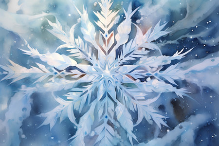 Watercolor winter background with snowflakes. Hand-drawn illustration.の素材