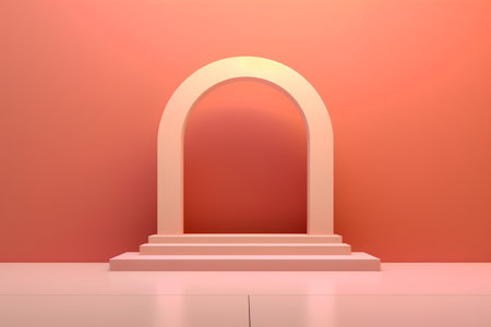 3d render of golden arch on orange background. Minimalism style.の素材
