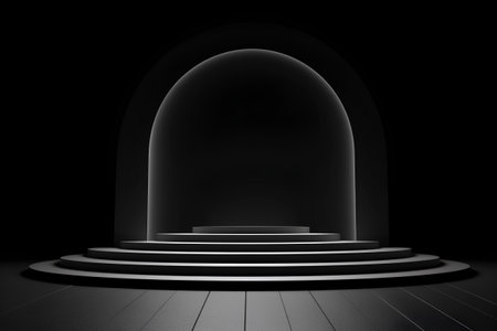 Illuminated stage with stairs and arch, 3d render.の素材