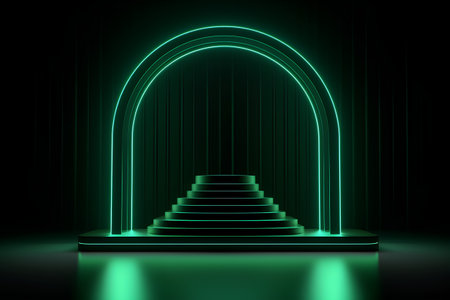 Abstract illuminated podium. Award ceremony concept. Stage backdrop. 3D renderの素材