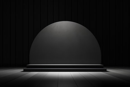 Empty black podium in the dark room. 3d render illustration.の素材