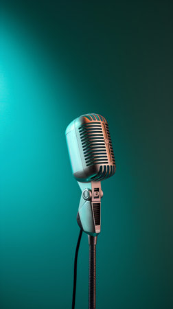 Retro microphone on a turquoise background. 3d renderingの素材