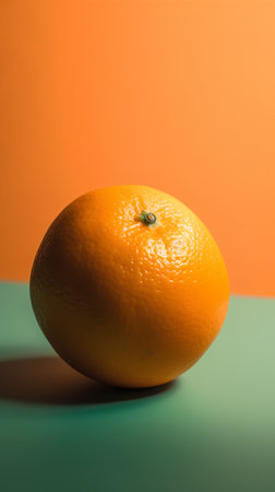 Fresh orange on a green and orange background. Close-up.の素材