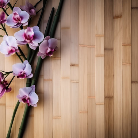 Orchid flowers on wooden background with copy space for your text.の素材