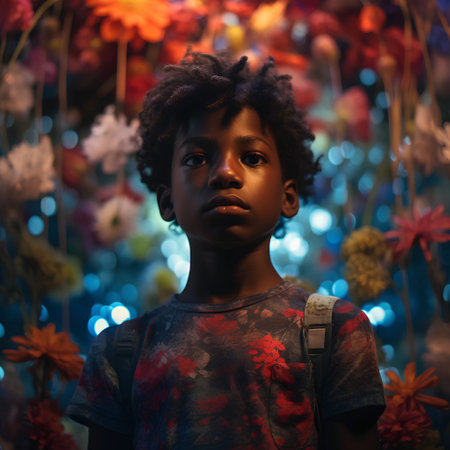 Portrait of a cute african american little boy with afro hairstyle.の素材