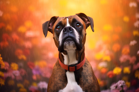 boxer dog portrait on a background of flowers, valentines dayの素材