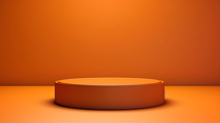 3d render of a round podium on an orange background. Abstract background.の素材