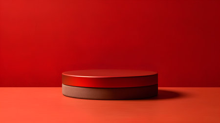 3d render of red podium on red background with copy space. Minimal concept.の素材