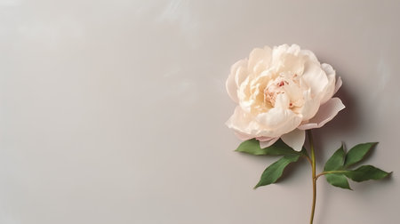 Beautiful peony flower on light background. Flat lay, top view.の素材