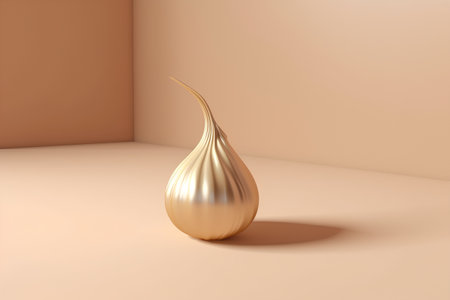 3d render of golden oil drop on beige background. Minimal designの素材