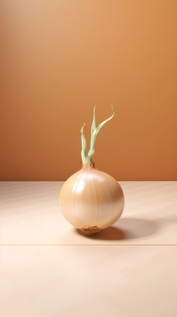 onion on the wooden table. 3d rendering, 3d illustration.の素材