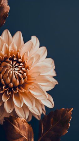 Beautiful orange chrysanthemum flower on dark blue backgroundの素材