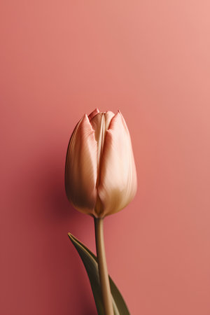 Beautiful pink tulip on a pink background. Minimal concept.の素材