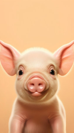 Cute little piglet on orange background. 3D illustration.の素材