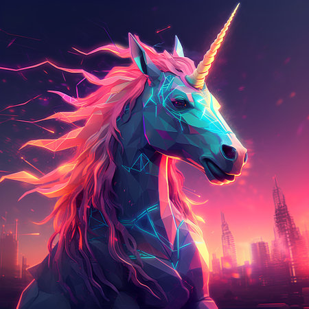 Unicorn on the background of the city. Vector illustration.の素材