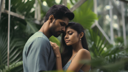 Beautiful asian couple in love in the garden at summer dayの素材