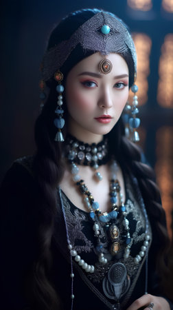 Portrait of a beautiful oriental girl. Vintage style. Oriental beauty.の素材