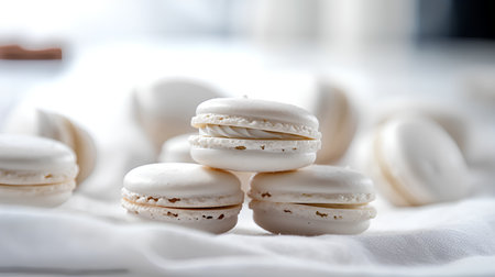 White macarons on a light background. Selective focus.の素材