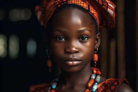 Portrait of a beautiful young African woman with bright make-up.の素材