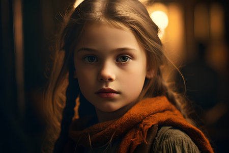 Portrait of a beautiful little girl with long hair. Close-up.の素材