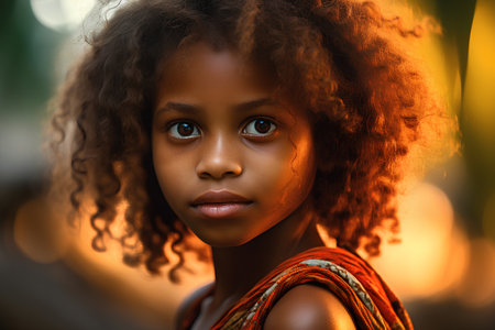 Portrait of a beautiful African American girl with afro hairstyle.の素材