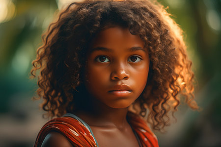 Portrait of a beautiful young african american woman with curly hair.の素材