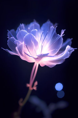 purple flower on black background with bokeh effect, 3d illustrationの素材