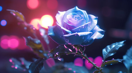 Beautiful purple rose on a dark background with bokeh.の素材