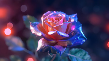 Beautiful multicolored rose on a bokeh background.の素材