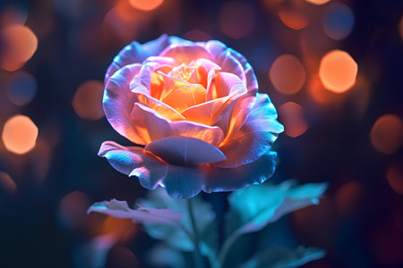 Colorful rose on bokeh background. 3D illustration.の素材