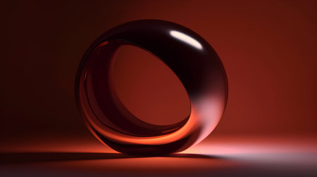 3d rendering of a ring in red light on a black backgroundの素材