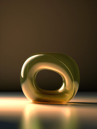 Abstract 3d rendering of golden ring on dark background with reflection.の素材
