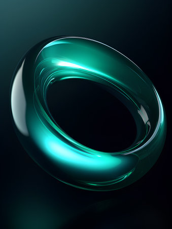3d render, abstract green ring, isolated on black background.の素材