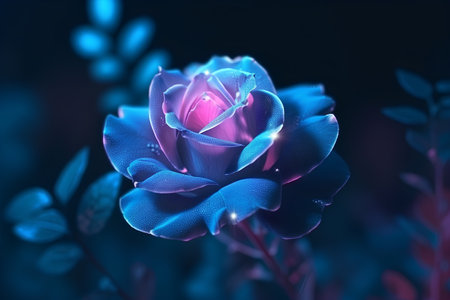 Beautiful blue rose on a dark blue background with bokeh effectの素材