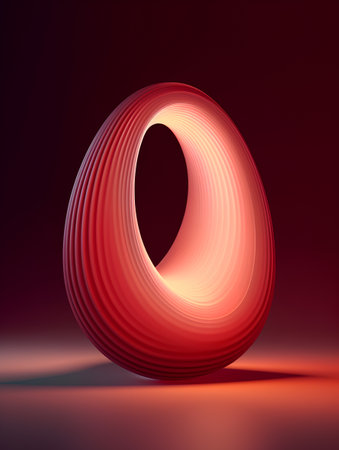 3D rendering of an abstract red ring on a dark background.の素材