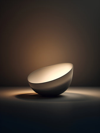 Wooden bowl on a dark background. 3d render illustration.の素材