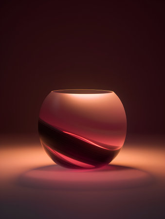 3D rendering of a round glass vase on a dark backgroundの素材