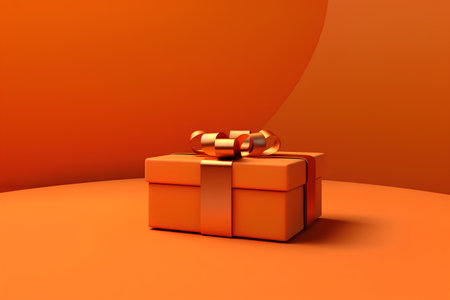 Gift box on orange background. 3d render. Holiday concept.の素材