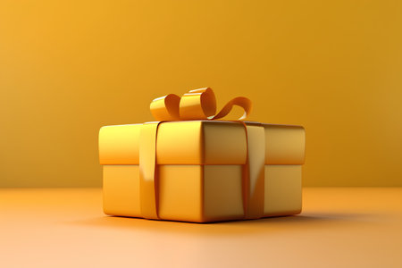 Gift box on orange background. 3d render. Holiday concept.の素材