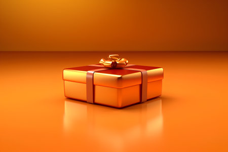 Gift box on orange background. 3d illustration. 3D rendering.の素材