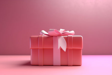 Pink gift box with bow on a pink background. 3d renderingの素材