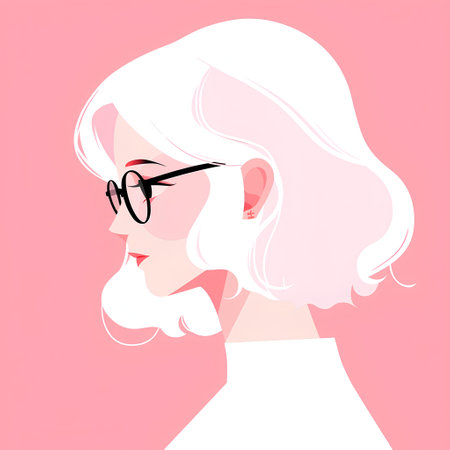 Vector illustration of a girl with glasses. Isolated on pink background.の素材