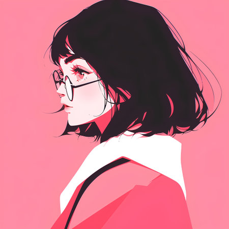 Beautiful girl in a pink coat and glasses. Vector illustration.の素材