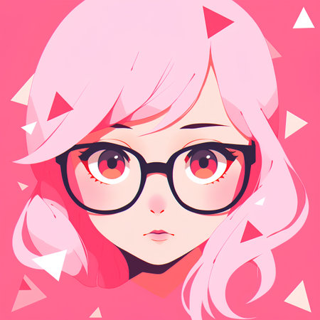 Portrait of a beautiful girl with pink hair and glasses. Vector illustration.の素材