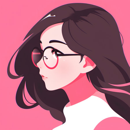 Vector illustration of a girl with glasses on a pink background. Cartoon style.の素材